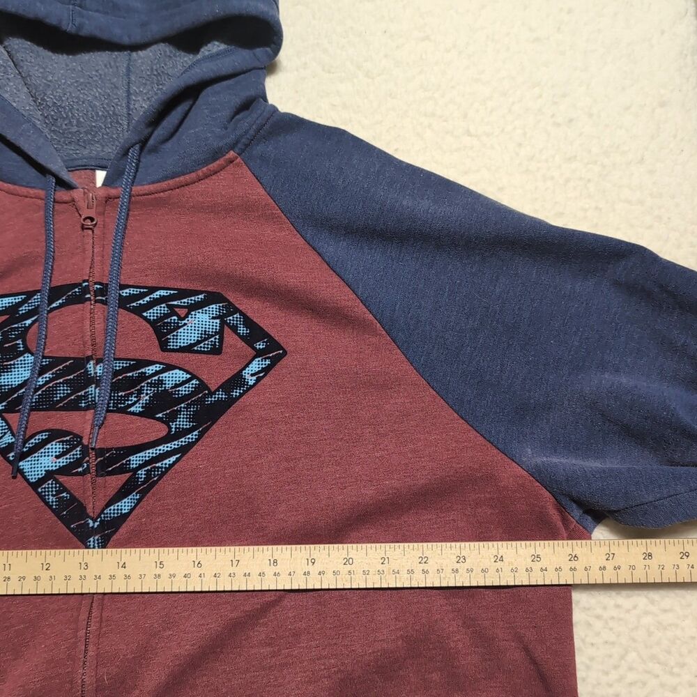 Superman Men’s 2XL Full Zip Fleece Lined Hoodie Jacket Heather Red Blue Pockets - Picture 4 of 6